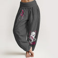 Nimara Ritual Dragon Cherry Blossoms Pattern Women's Elastic Waist Harem Cotton Pants