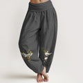 Nimara Ritual Crane Auspicious Clouds Flower Pattern Pure Cotton Women's Elastic Waist Harem Pants