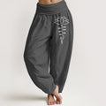 Nimara Ritual Unalome Symbol Lotus Flower Pattern Women's Elastic Waist Harem Cotton Pants