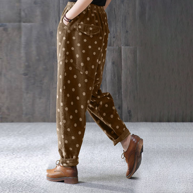 Nimara Ritual Women's Fall Commute Printing Dot Pattern Corduroy Harem Pants With Pockets