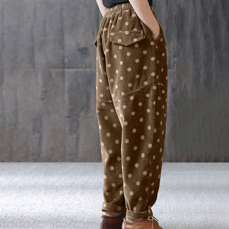 Nimara Ritual Women's Fall Commute Printing Dot Pattern Corduroy Harem Pants With Pockets