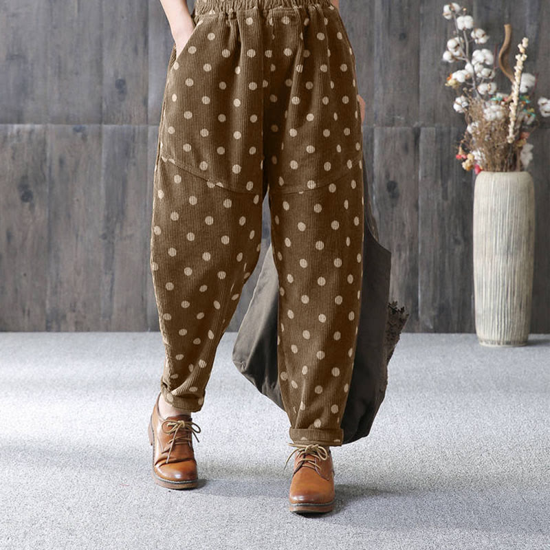 Nimara Ritual Women's Fall Commute Printing Dot Pattern Corduroy Harem Pants With Pockets