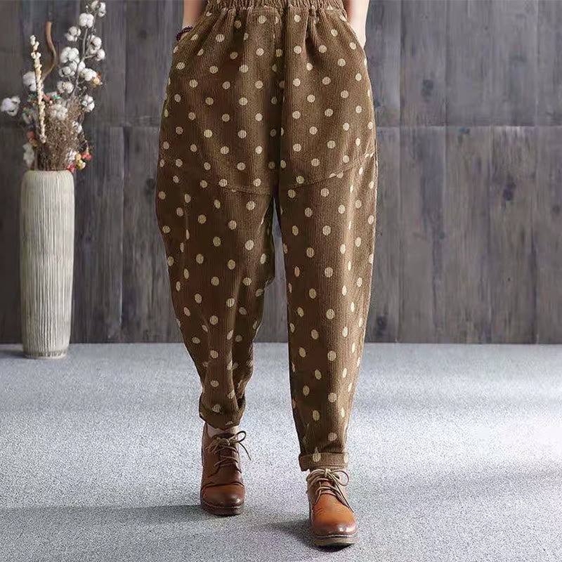Nimara Ritual Women's Fall Commute Printing Dot Pattern Corduroy Harem Pants With Pockets