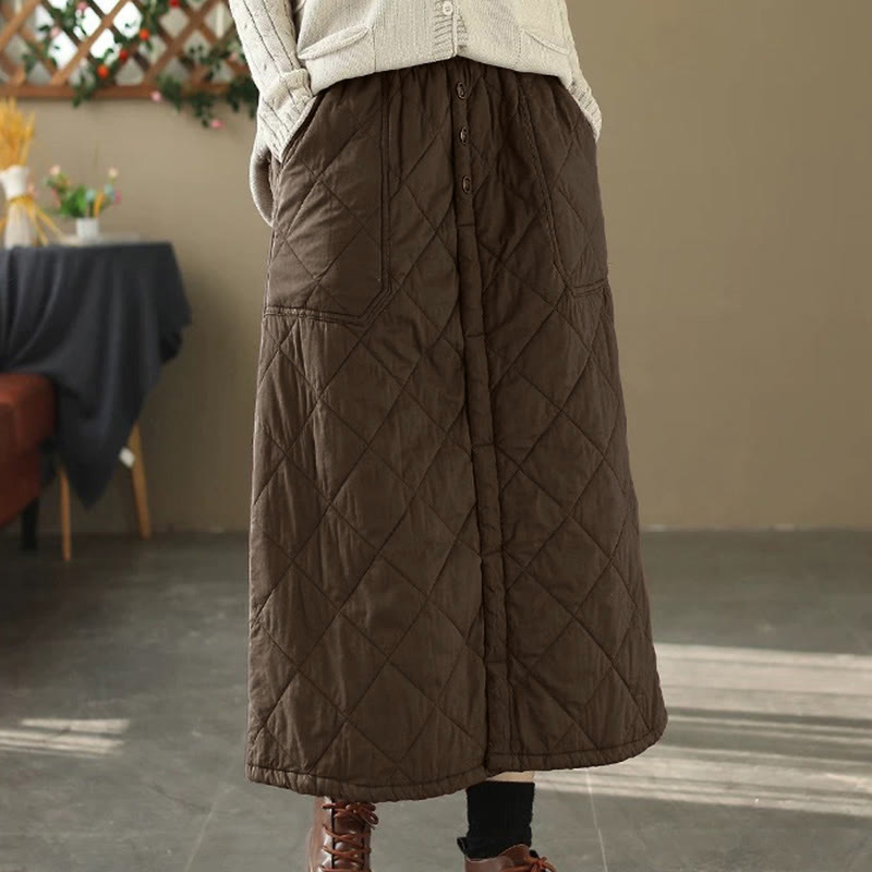 Nimara Ritual Women's Plain Cotton Padded Thermal 7-8 Length Skirt With Pockets