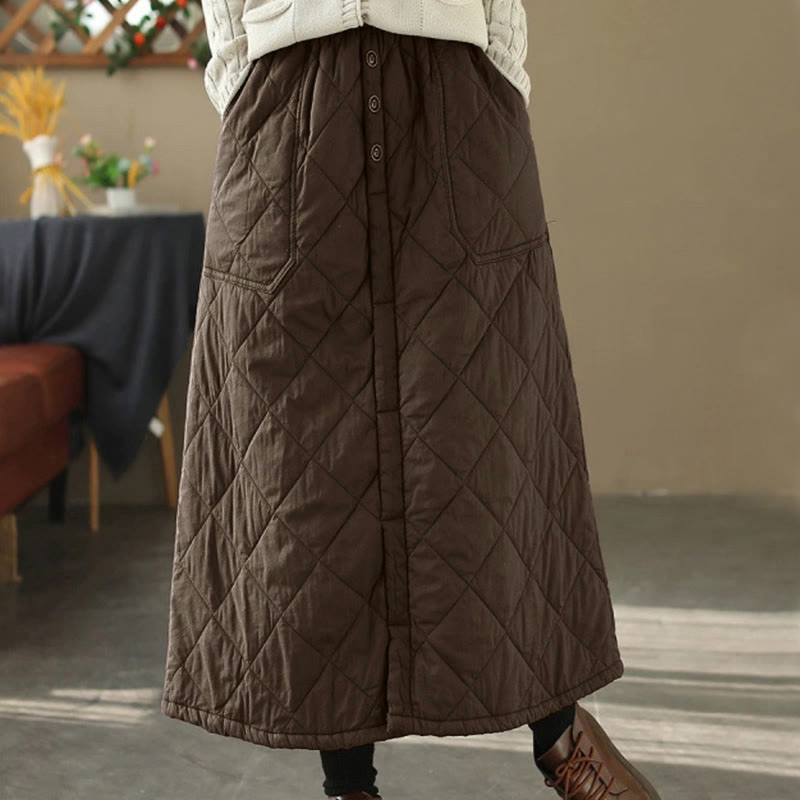 Nimara Ritual Women's Plain Cotton Padded Thermal 7-8 Length Skirt With Pockets