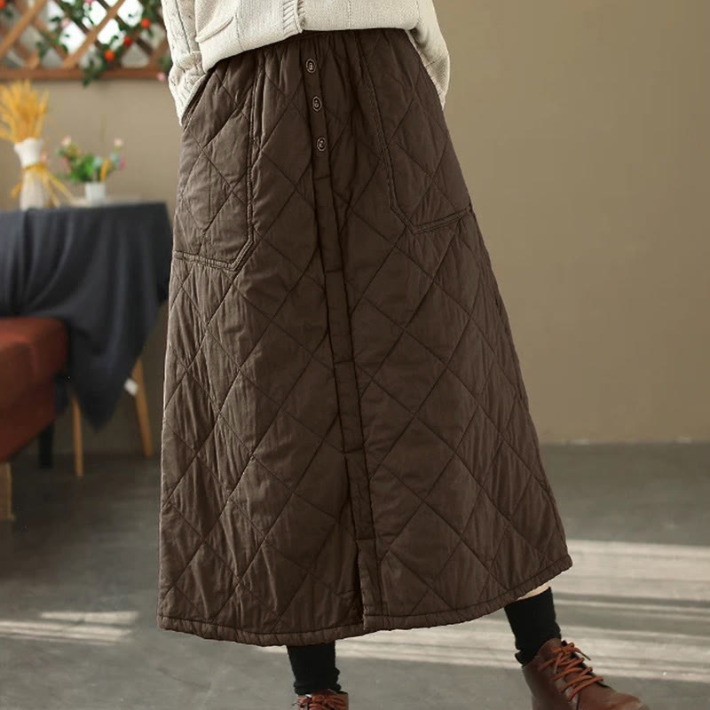 Nimara Ritual Women's Plain Cotton Padded Thermal 7-8 Length Skirt With Pockets