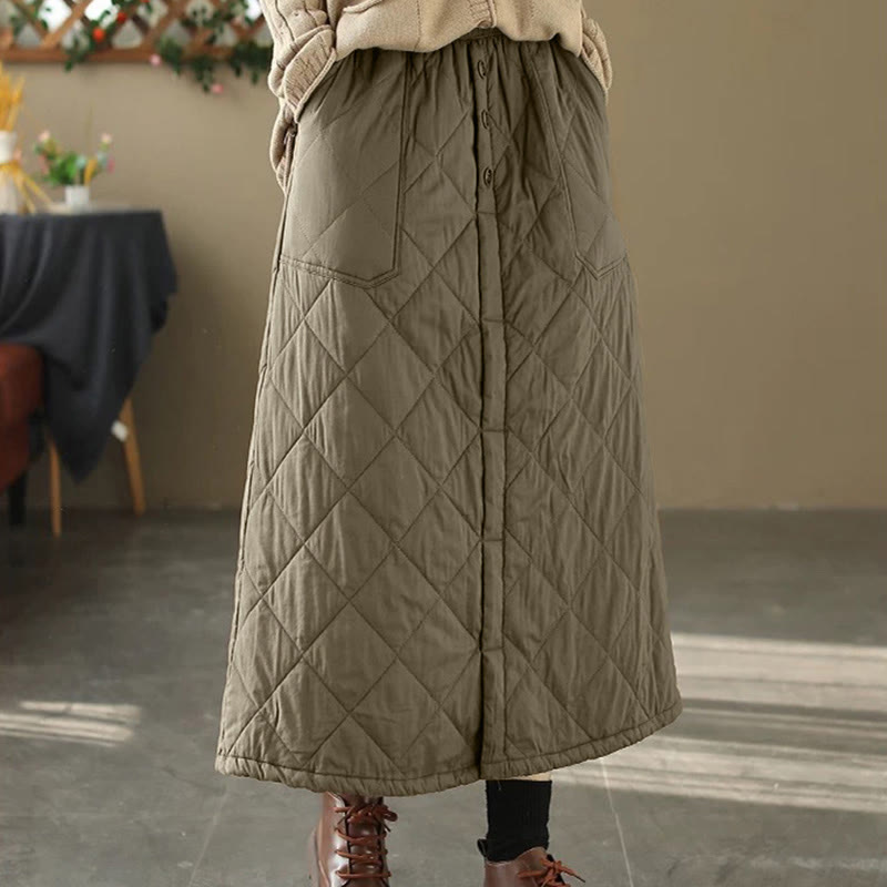 Nimara Ritual Women's Plain Cotton Padded Thermal 7-8 Length Skirt With Pockets