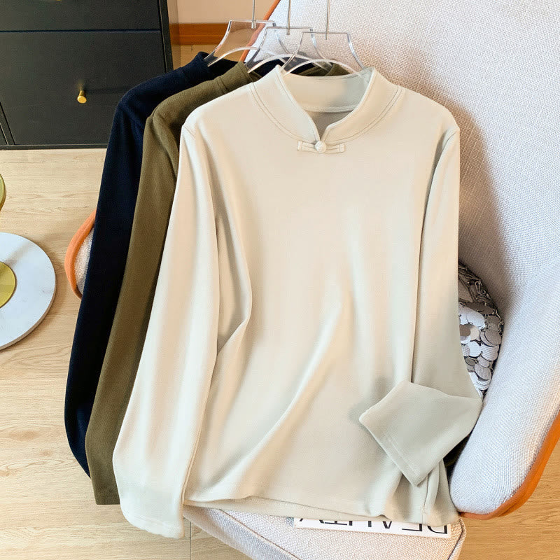 Nimara Ritual Spring Solid Color Stand Collar Frog-button Design Women's Cotton Long Sleeve Shirt