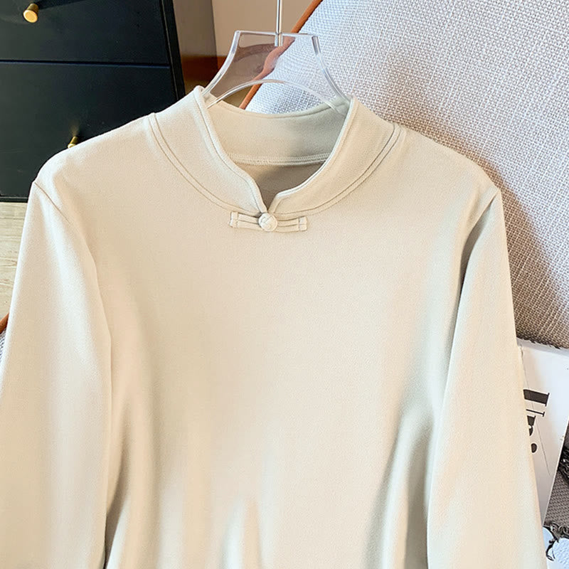 Nimara Ritual Spring Solid Color Stand Collar Frog-button Design Women's Cotton Long Sleeve Shirt