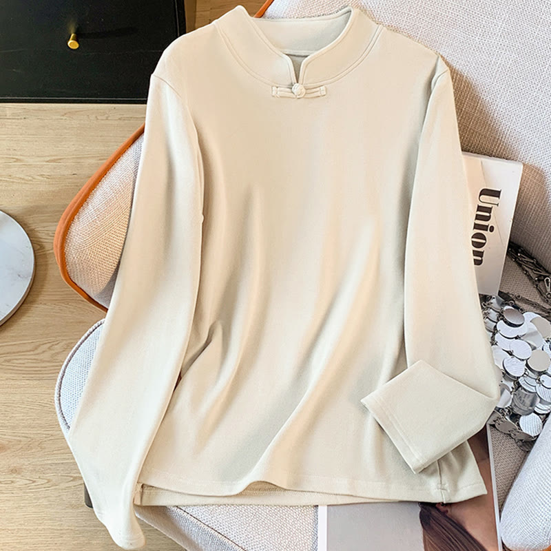 Nimara Ritual Spring Solid Color Stand Collar Frog-button Design Women's Cotton Long Sleeve Shirt