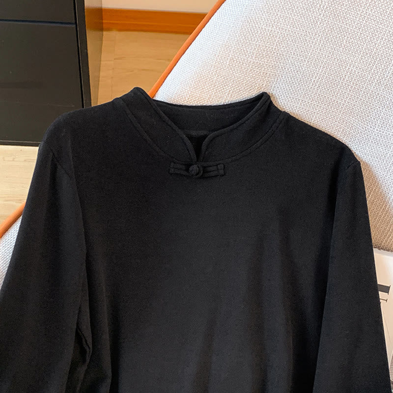 Nimara Ritual Spring Solid Color Stand Collar Frog-button Design Women's Cotton Long Sleeve Shirt