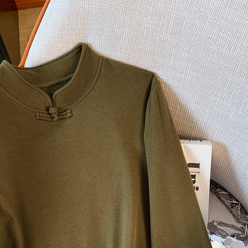Nimara Ritual Spring Solid Color Stand Collar Frog-button Design Women's Cotton Long Sleeve Shirt