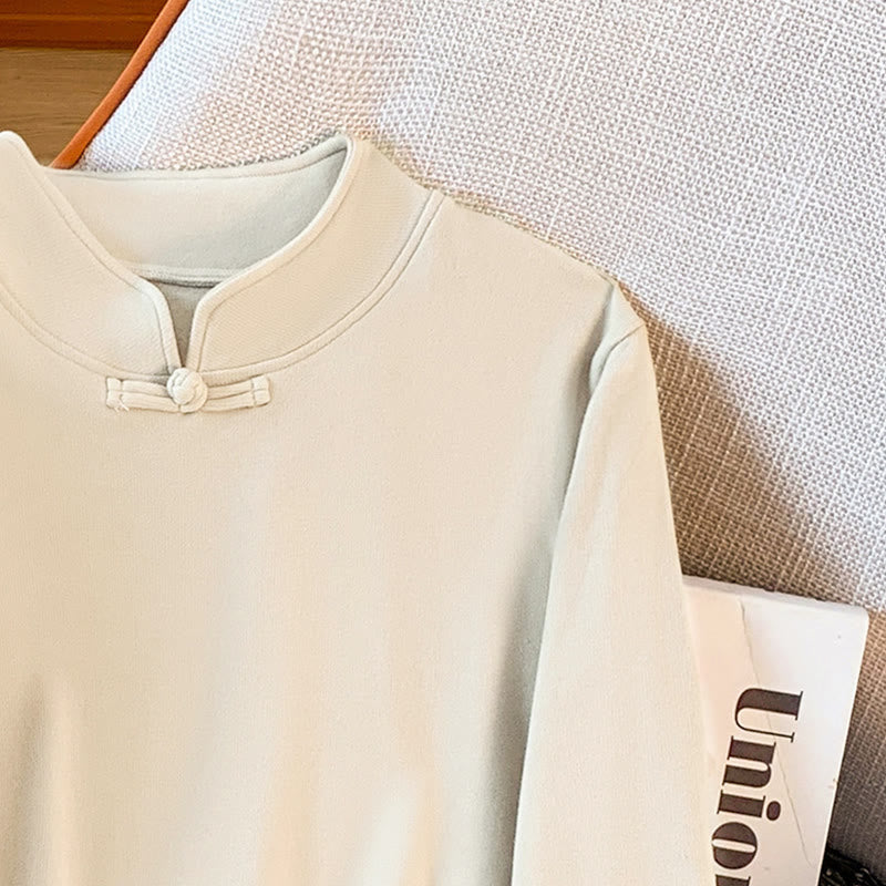 Nimara Ritual Spring Solid Color Stand Collar Frog-button Design Women's Cotton Long Sleeve Shirt