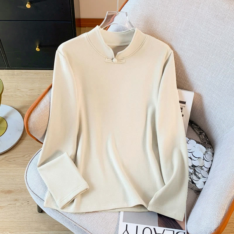 Nimara Ritual Spring Solid Color Stand Collar Frog-button Design Women's Cotton Long Sleeve Shirt