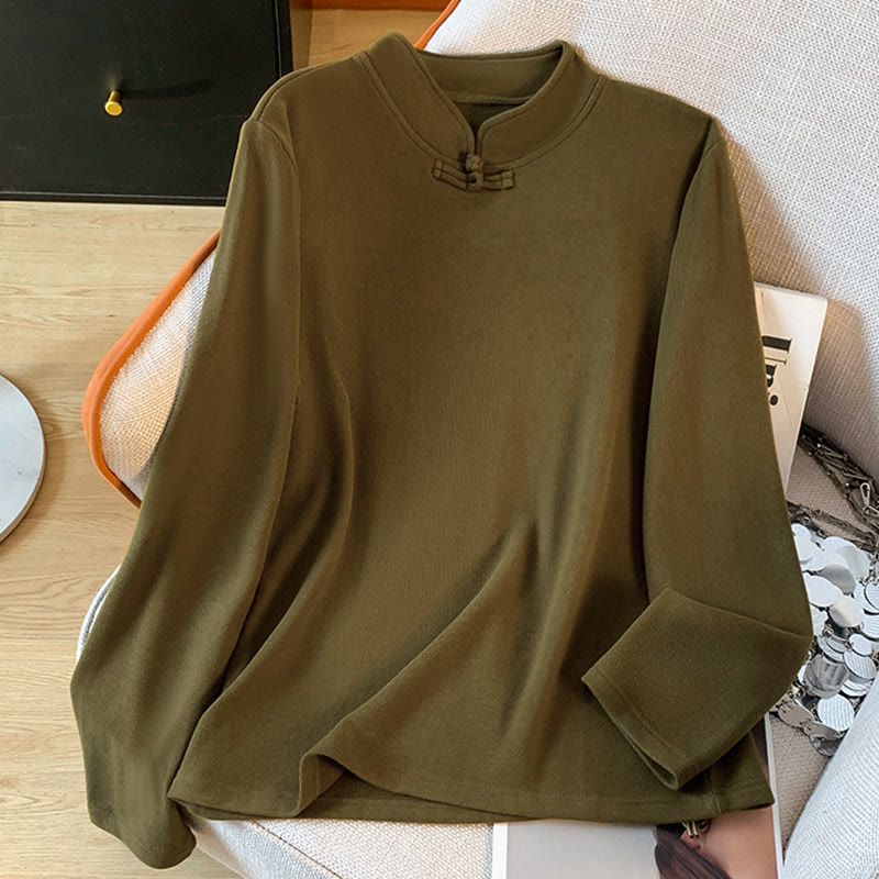 Nimara Ritual Spring Solid Color Stand Collar Frog-button Design Women's Cotton Long Sleeve Shirt