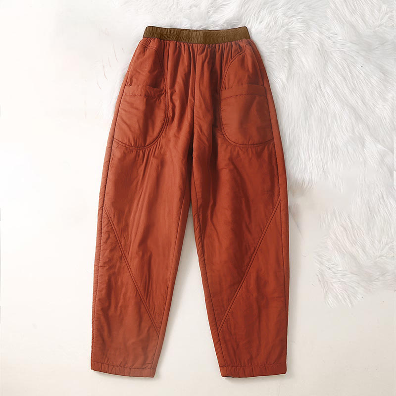 Nimara Ritual Women's Winter Plain Elastic Waist Design Thickened Harem Pants With Pockets