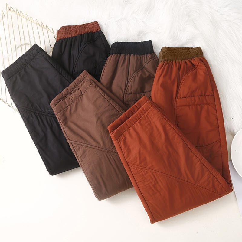 Nimara Ritual Women's Winter Plain Elastic Waist Design Thickened Harem Pants With Pockets
