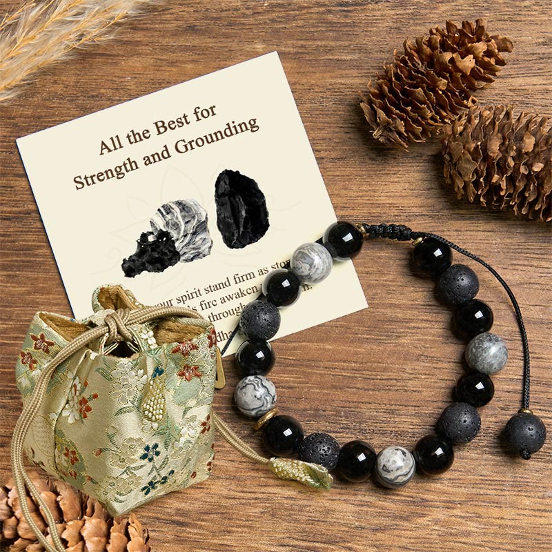 Nimara Ritual "All the Best for Strength and Grounding" Obsidian Bracelet Includes Gift Message Card