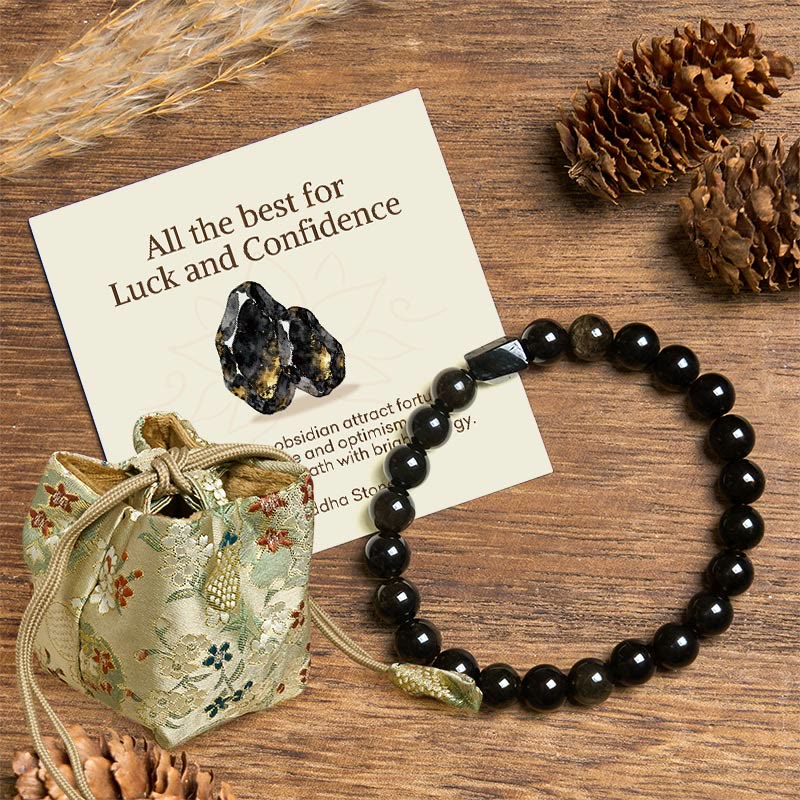 Nimara Ritual "All the best for Luck and Confidence" Obsidian Bracelet Includes Gift Message Card