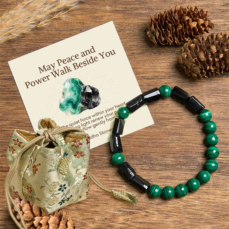 Nimara Ritual "May Peace and Power Walk Beside You" Malachite Bracelet Includes Gift Message Card