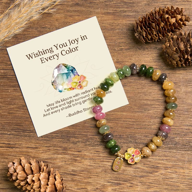 Nimara Ritual "Wishing You Joy in Every Color" Tourmaline Jade Bracelet Includes Gift Message Card