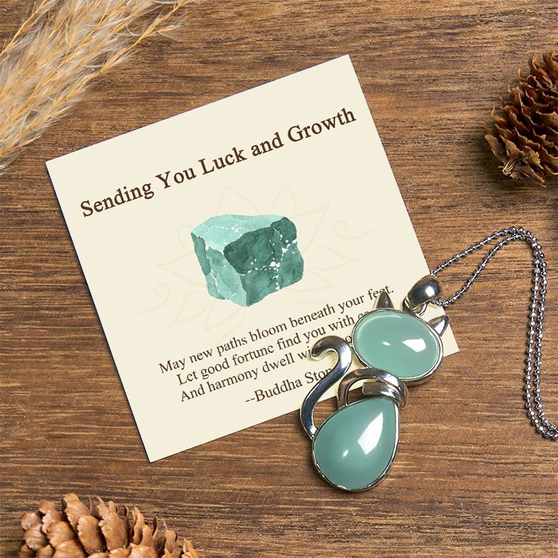 Nimara Ritual "Sending You Luck and Growth" Cat Green Aventurine Necklace Includes Gift Message Card