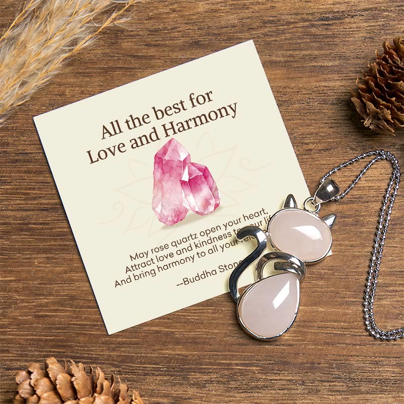 Nimara Ritual "Wishing You Love and Kindness" Cat Rose Quartz Necklace Includes Gift Message Card