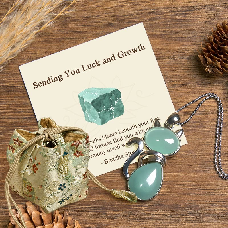 Nimara Ritual "Sending You Luck and Growth" Cat Green Aventurine Necklace Includes Gift Message Card