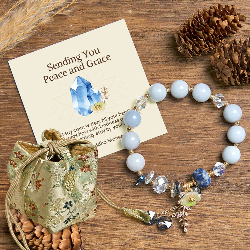 Nimara Ritual "Sending You Peace and Grace" Blue Crystal Flower Bracelet Includes Gift Message Card