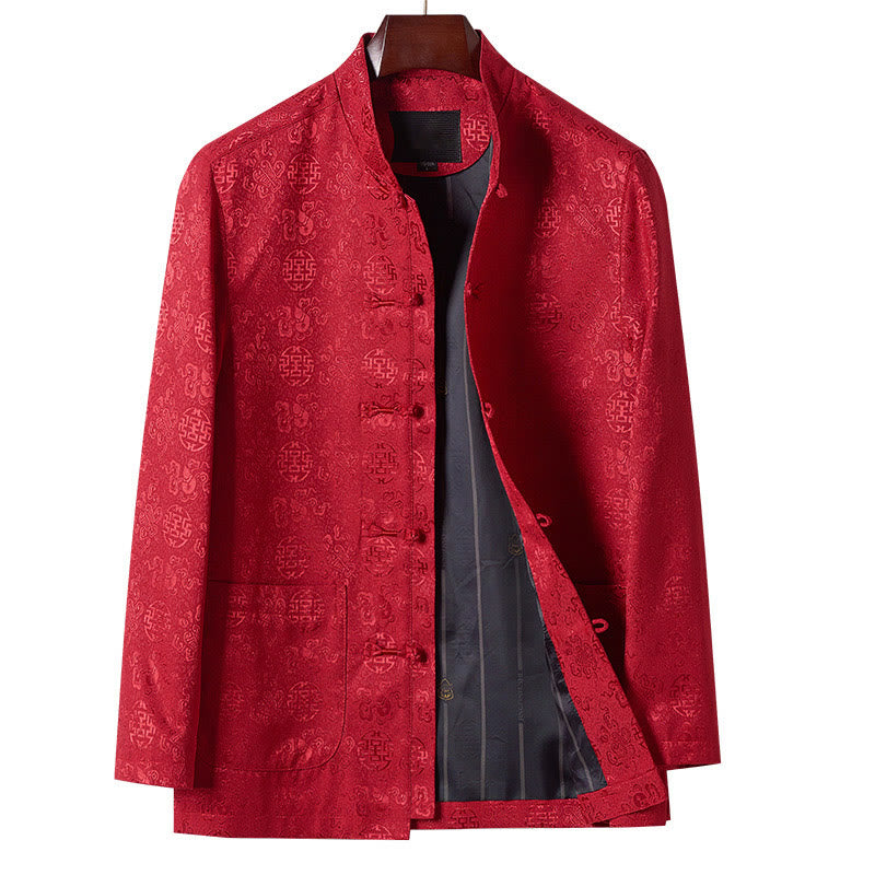 Nimara Ritual Embroidery Pattern Stand Collar Long Sleeve Men's Tang Suit Jacket With Pockets