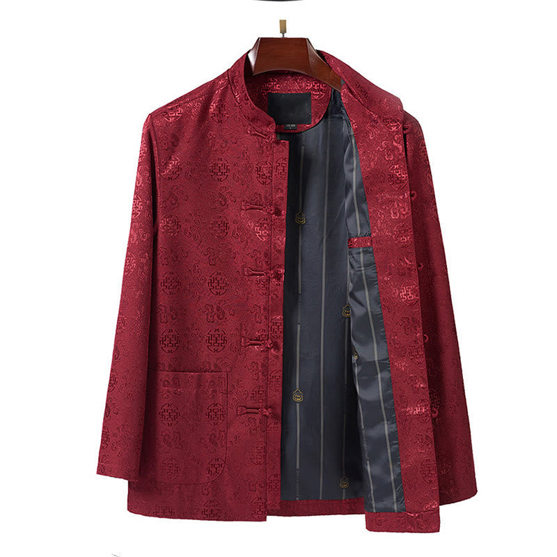 Nimara Ritual Embroidery Pattern Stand Collar Long Sleeve Men's Tang Suit Jacket With Pockets