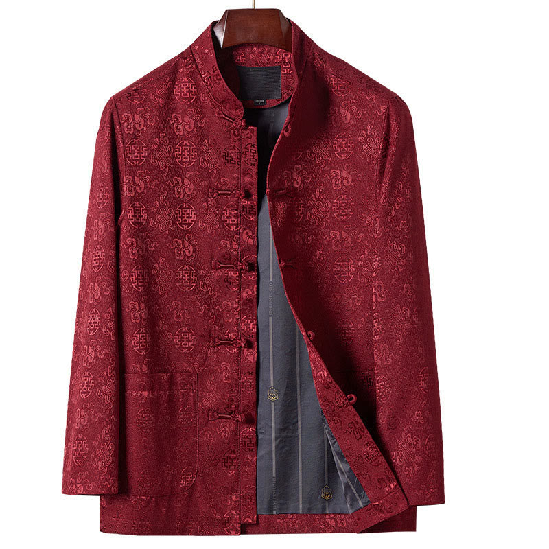 Nimara Ritual Embroidery Pattern Stand Collar Long Sleeve Men's Tang Suit Jacket With Pockets
