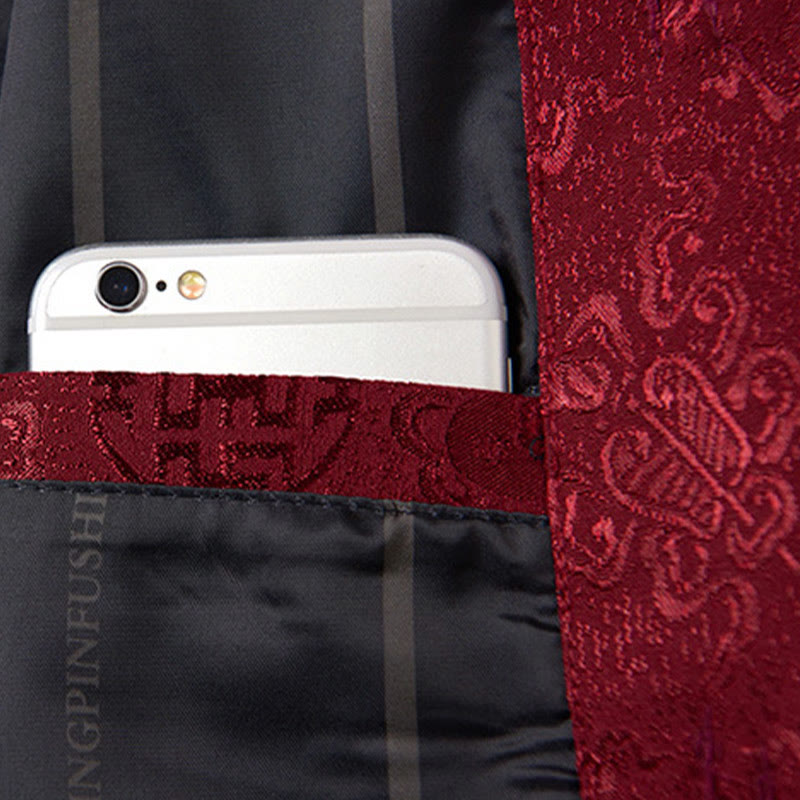 Nimara Ritual Embroidery Pattern Stand Collar Long Sleeve Men's Tang Suit Jacket With Pockets