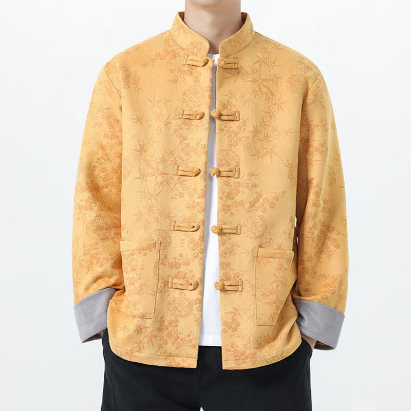 Nimara Ritual Fall Jacquard Bamboo Frog-button Long Sleeve Men's Cotton Jacket With Pockets