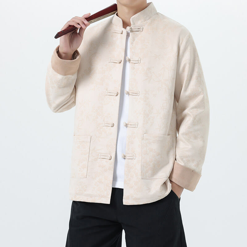 Nimara Ritual Fall Jacquard Bamboo Frog-button Long Sleeve Men's Cotton Jacket With Pockets
