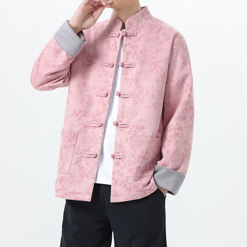Nimara Ritual Fall Jacquard Bamboo Frog-button Long Sleeve Men's Cotton Jacket With Pockets