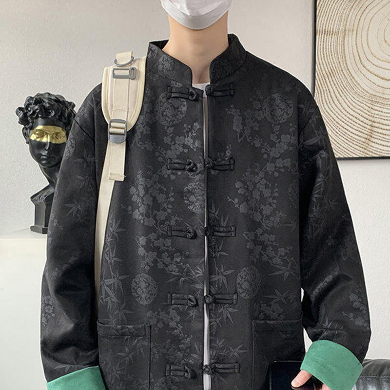 Nimara Ritual Fall Jacquard Bamboo Frog-button Long Sleeve Men's Cotton Jacket With Pockets