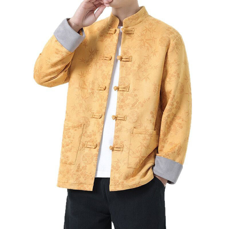 Nimara Ritual Fall Jacquard Bamboo Frog-button Long Sleeve Men's Cotton Jacket With Pockets