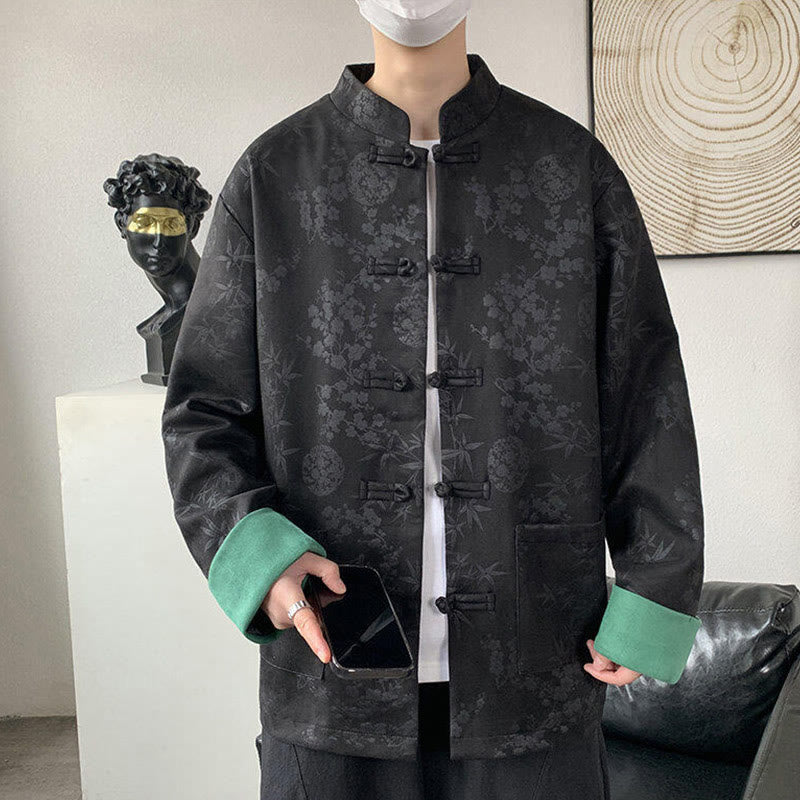 Nimara Ritual Fall Jacquard Bamboo Frog-button Long Sleeve Men's Cotton Jacket With Pockets