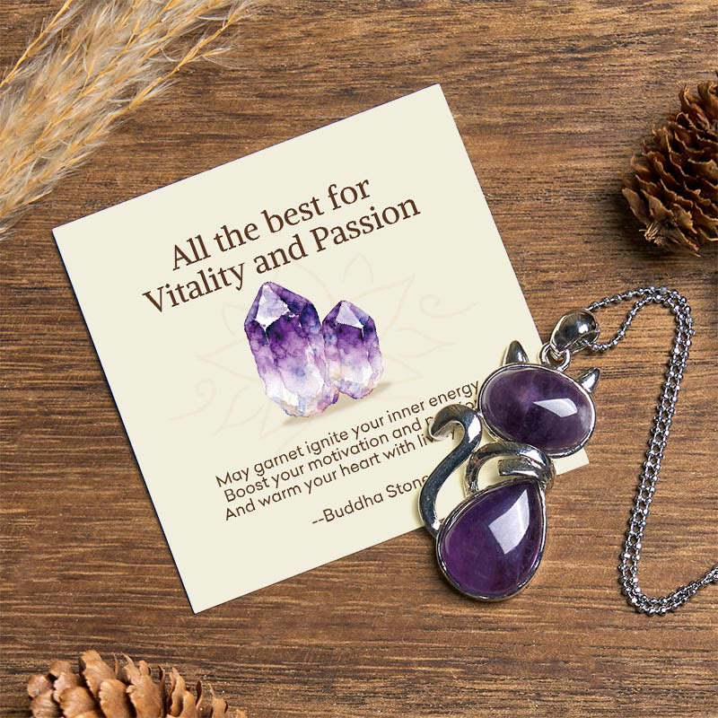 Nimara Ritual "All the best for Calm and Wisdom" Cat Amethyst Necklace Includes Gift Message Card