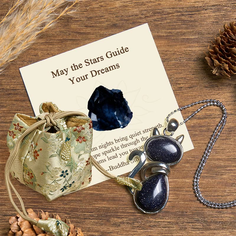 Nimara Ritual "May the Stars Guide Your Dreams" Cat Sandstone Necklace Includes Gift Message Card