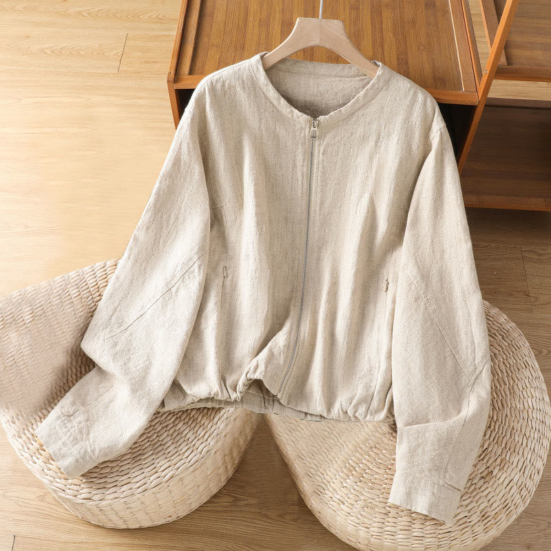 Nimara Ritual Women's Cotton Zipper Design Double Layer Long Sleeve Jacket With Pockets