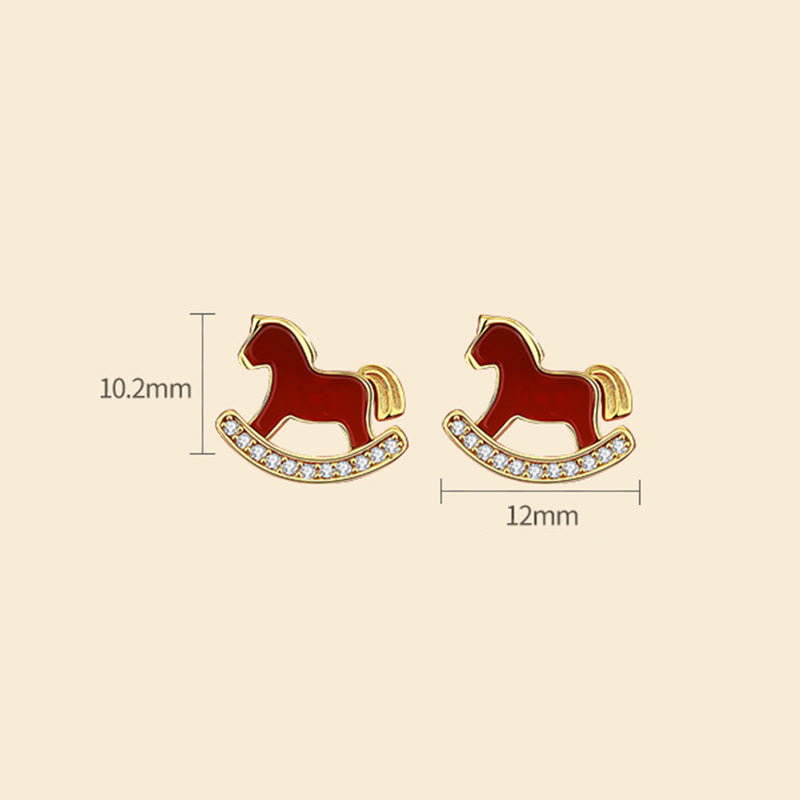 Nimara Ritual 925 Sterling Silver Year Of The Horse Design Red Agate Confidence Earrings