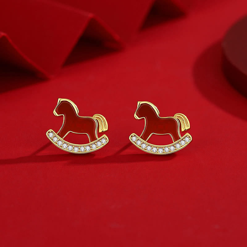 Nimara Ritual 925 Sterling Silver Year Of The Horse Design Red Agate Confidence Earrings