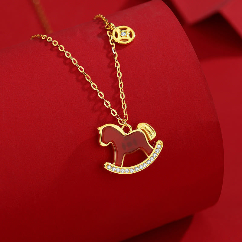Nimara Ritual 925 Sterling Silver Year Of The Horse Design Red Agate Confidence Earrings