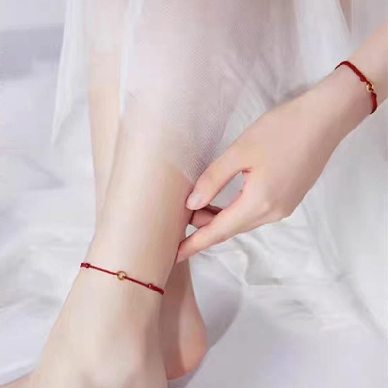 Luck Connection Small Peace Buckle Braided String Adjustable Bracelet Anklet