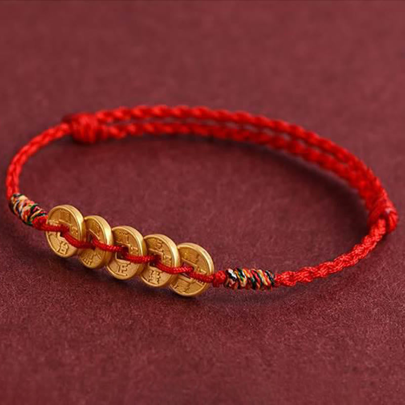 Nimara Ritual Five Copper Coins Design Braided String Protection Bracelet Anklet