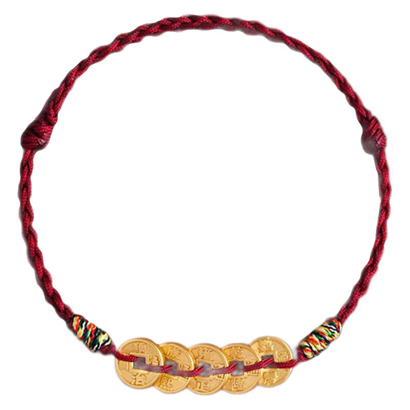 Nimara Ritual Five Copper Coins Design Braided String Protection Bracelet Anklet