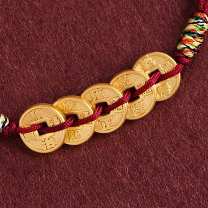 Nimara Ritual Five Copper Coins Design Braided String Protection Bracelet Anklet