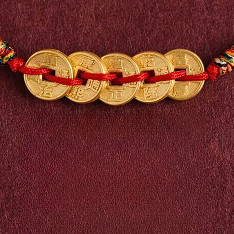 Nimara Ritual Five Copper Coins Design Braided String Protection Bracelet Anklet